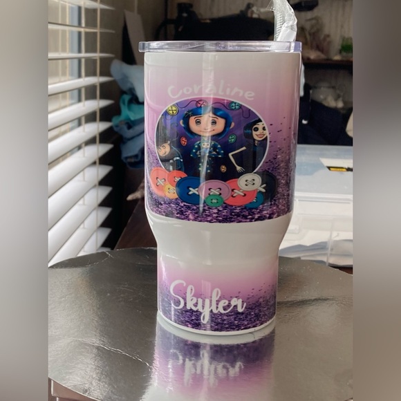 NWT Custom Tumbler Caroline Image With Skyler Printed On Bottom W/Handle Straw - Picture 16 of 16